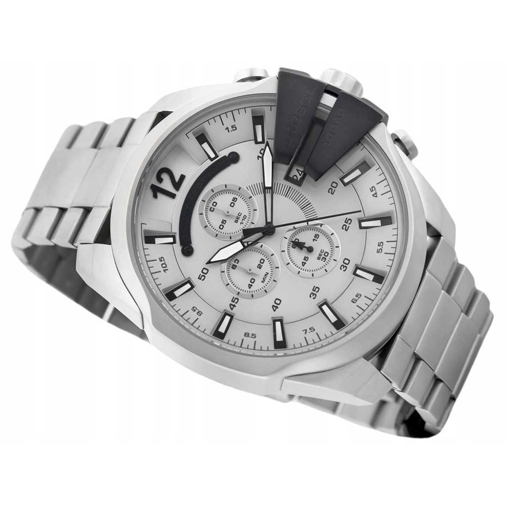 Diesel DZ4501 Mega Chief Chronograph Men's Watch – Silver Dial & Silver Stainless Steel Strap